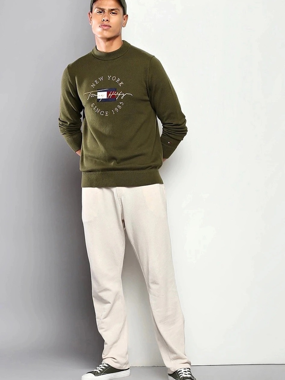 Tommy Hilfiger Men's New York Since 1985 Mock Neck Sweater Green Large NEW